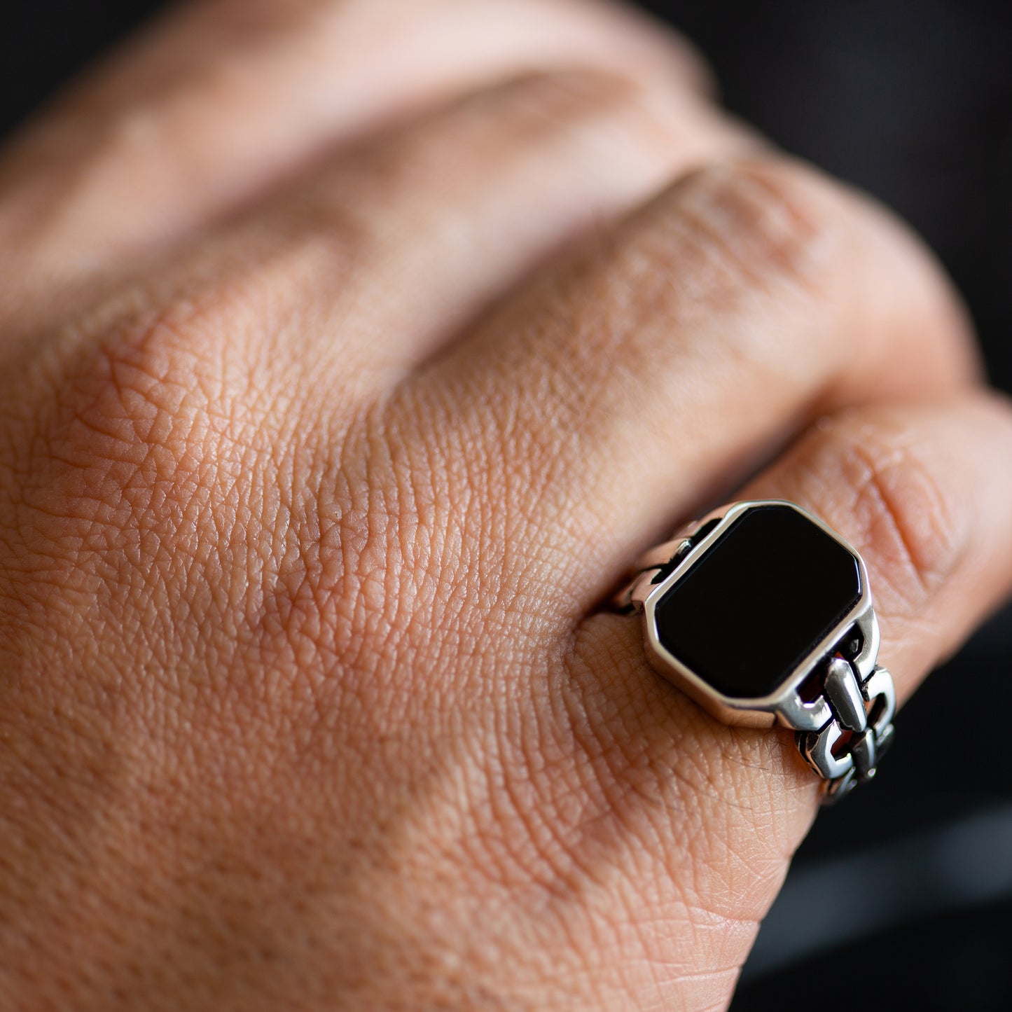 Men Handmade Black Onyx Gemstone Signet Ring