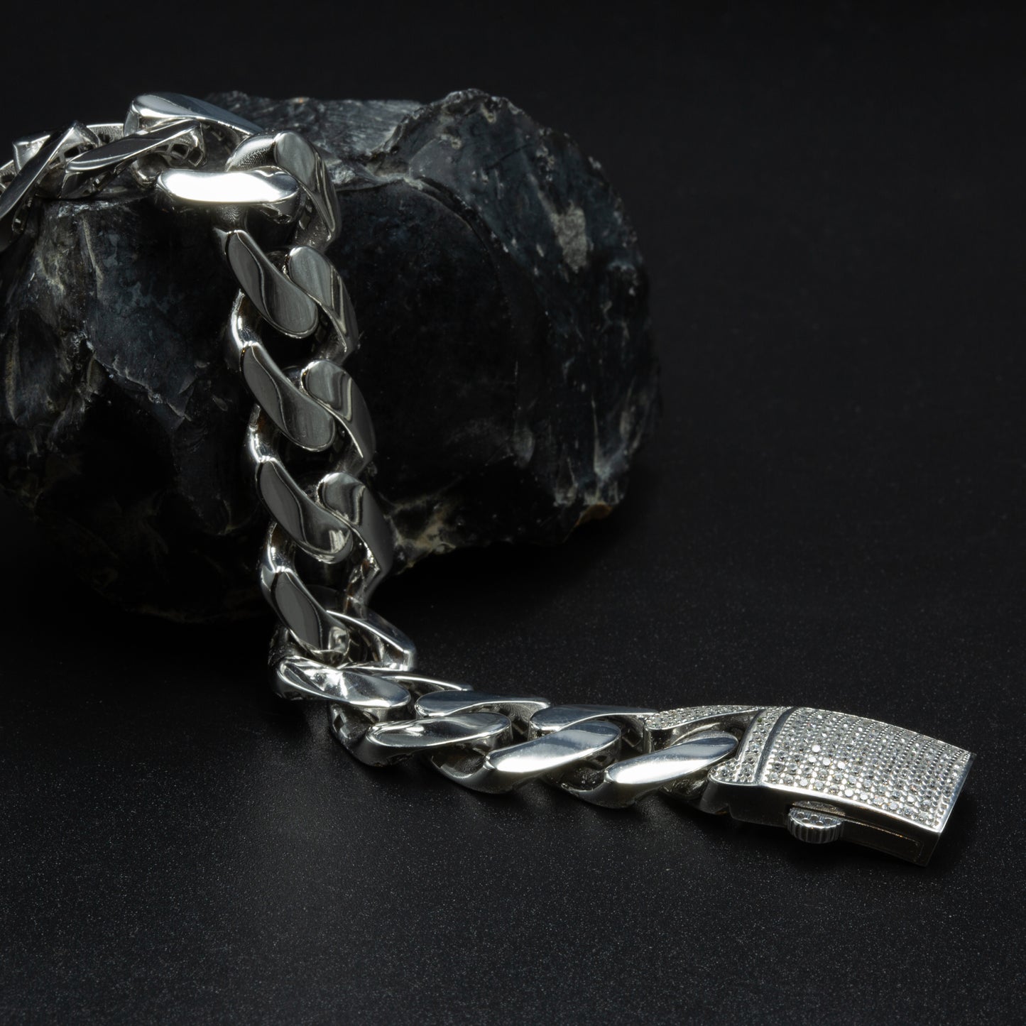 Solid 925 Silver Men Iced Out 16mm Curb Chain Bracelet