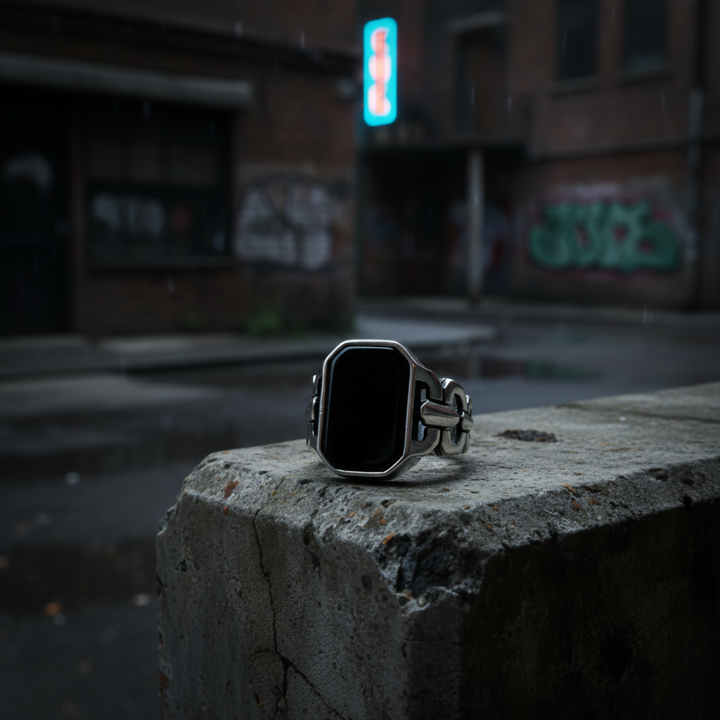 Men Handmade Black Onyx Gemstone Signet Ring