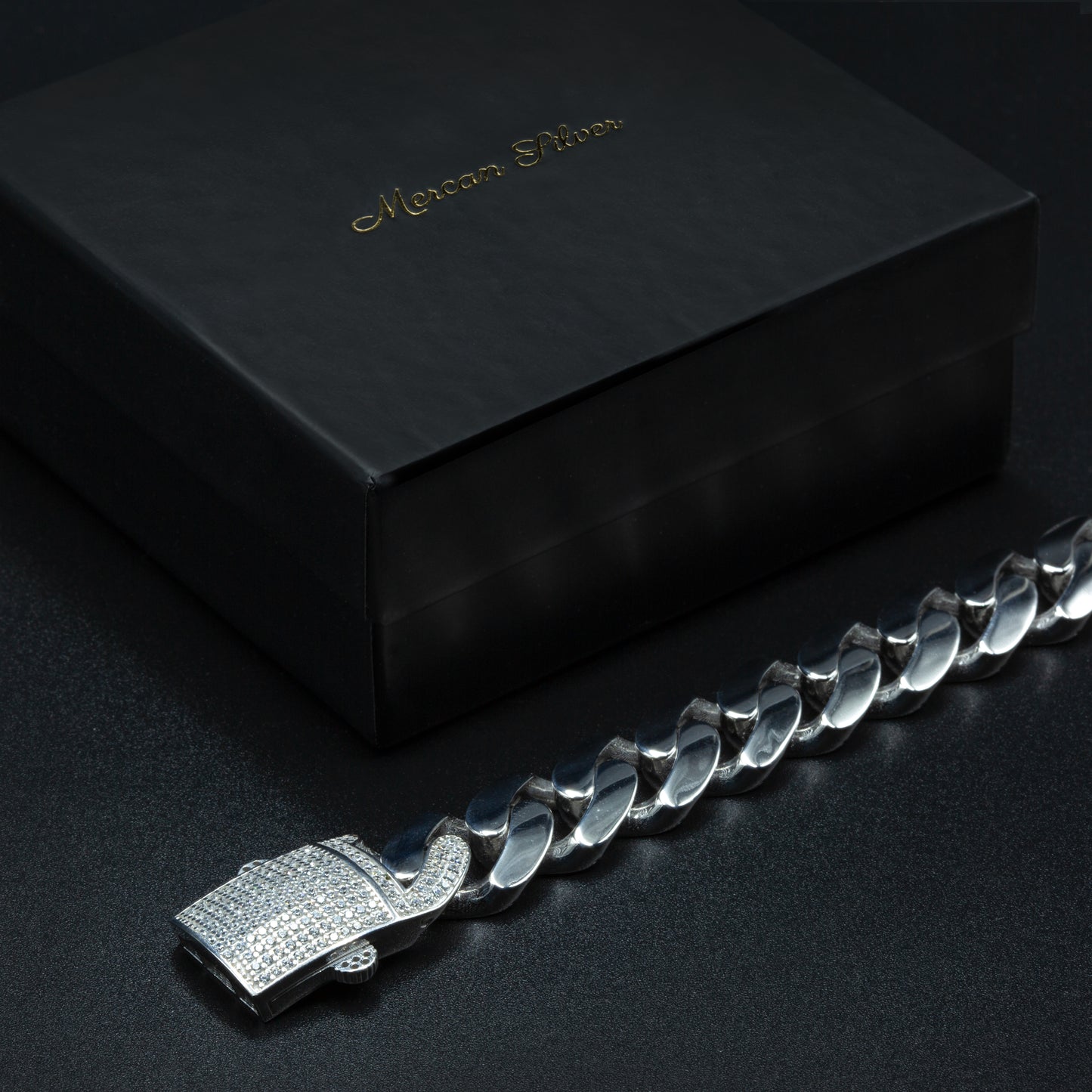 Solid 925 Silver Men Iced Out 16mm Curb Chain Bracelet