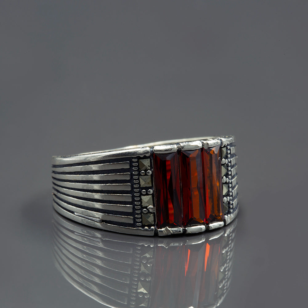 925 Silver Garnet Ruby Gemstone Men Minimal Ring