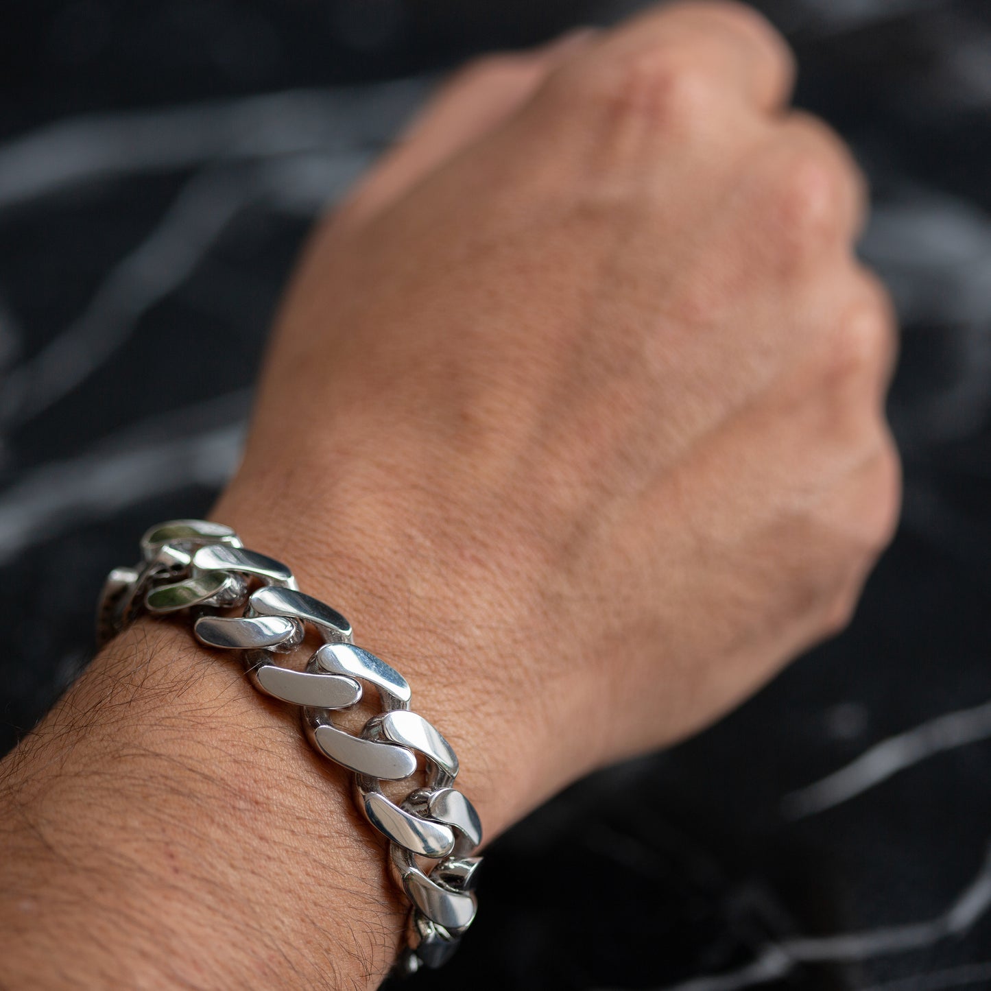 Solid 925 Silver Men Iced Out 16mm Curb Chain Bracelet