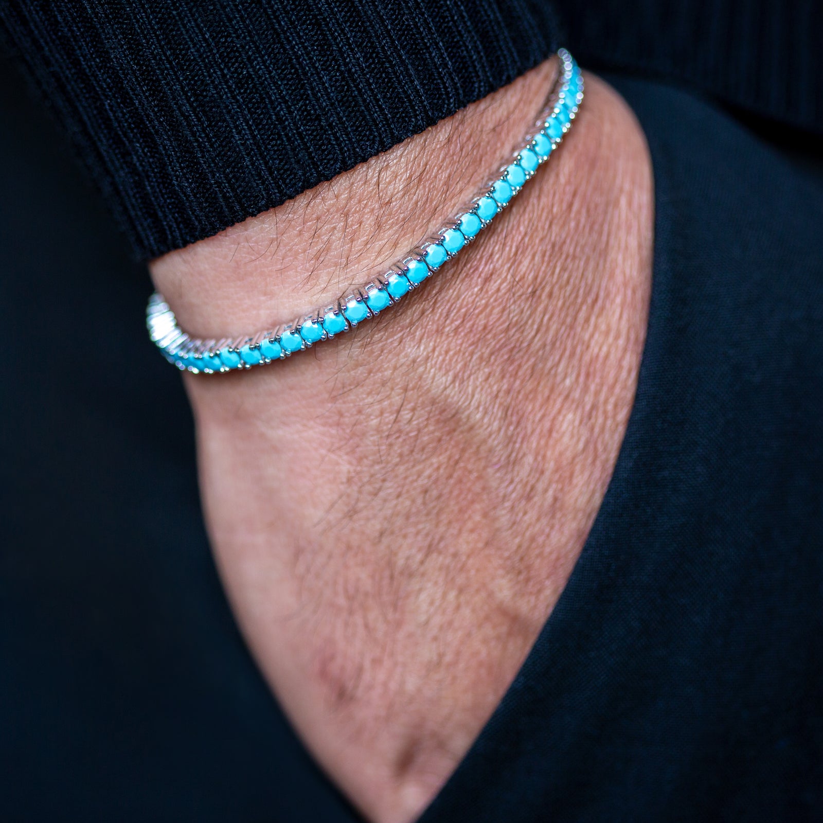 Silver Unisex Round Turquoise Tennis Bracelet