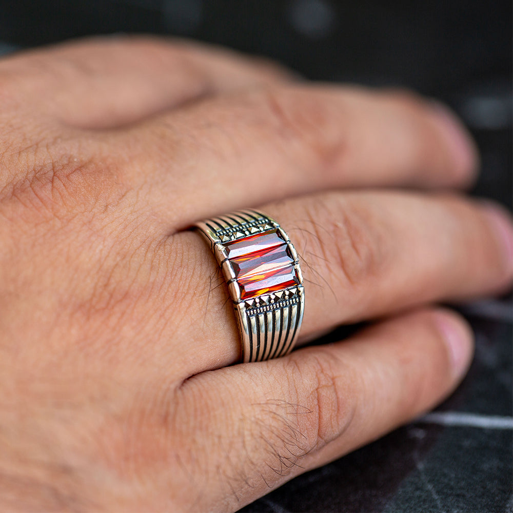 925 Silver Garnet Ruby Gemstone Men Minimal Ring