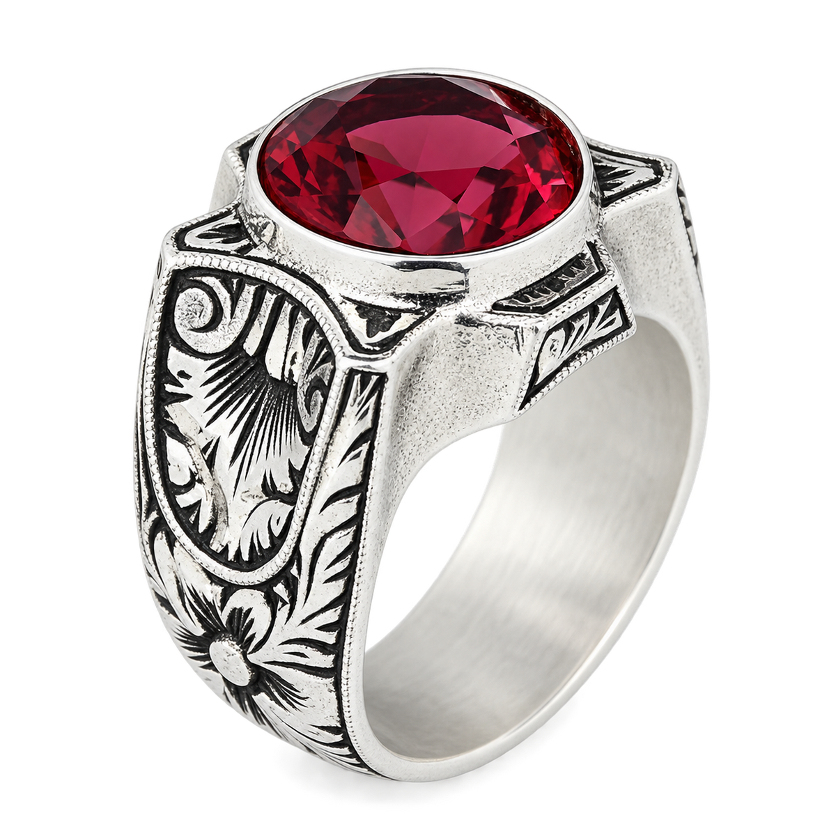 925 Sterling Silver Ruby Ring for Men – Handmade Vintage Style