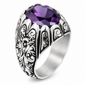 925 Sterling Silver Amethyst Ring for Men – Handmade Vintage Style
