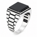 925 Sterling Silver Square Onyx Signet Ring for Men