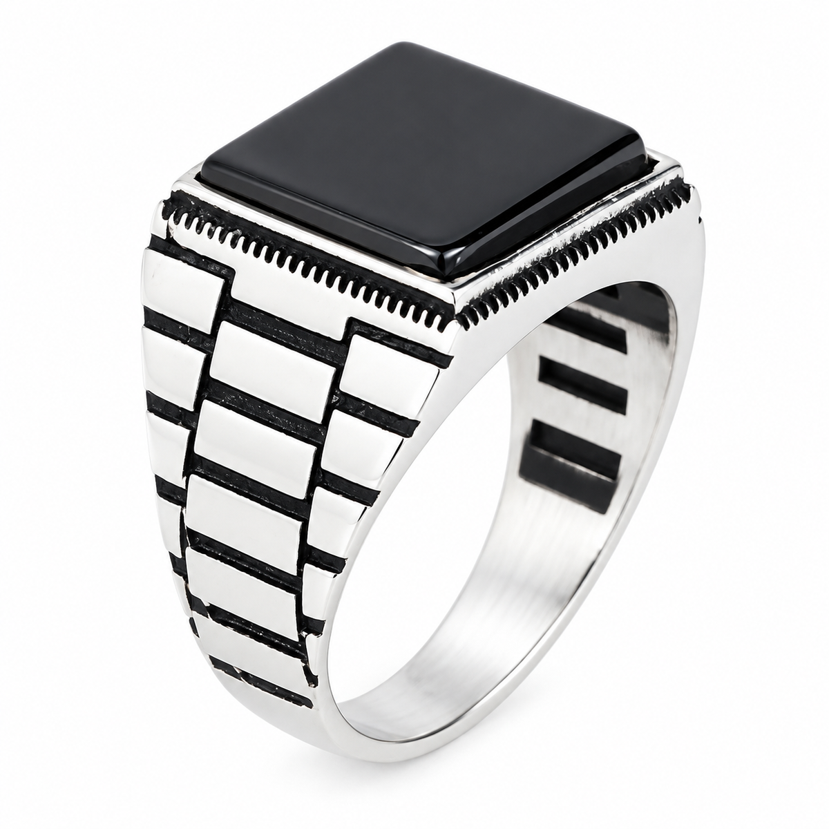 925 Sterling Silver Square Onyx Signet Ring for Men