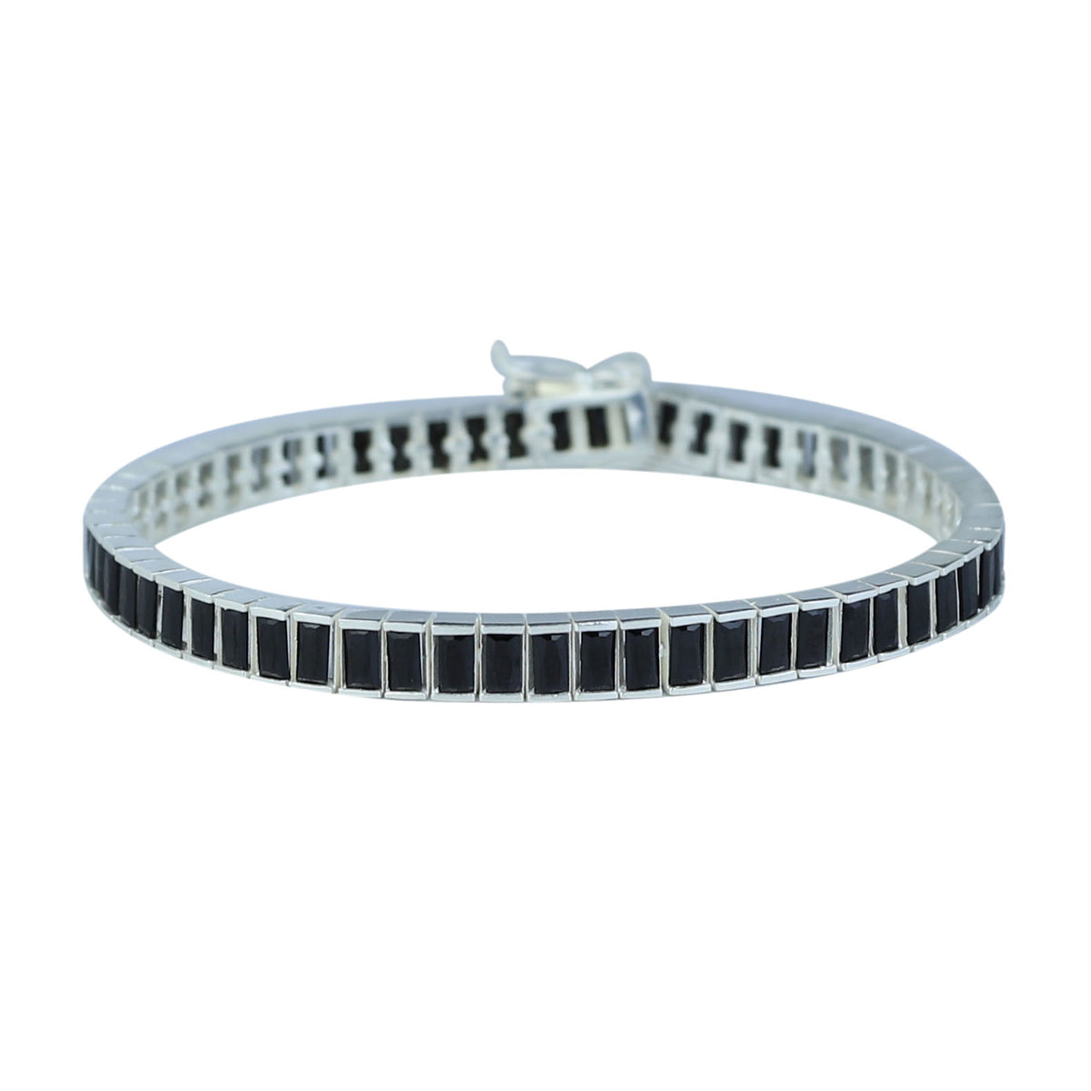 925 Silver Black Diamond Tennis Bracelet, Baguette Moissanite Bracelet, Mens Black Diamond Bracelet