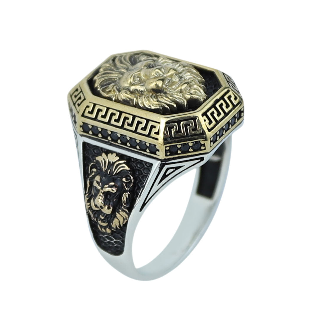 Silver Zodiac Leon Signet Ring, Lion Figured Animal Head Ring, Silver Zodiac Ring, 925k Sterling Silver Ring