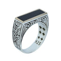 925 Sterling Silver Men’s Black Onyx Signet Ring, Rectangular Engraved Statement Ring, Turkish Handmade Jewelry