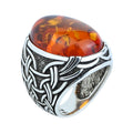 Silver Natural Baltic Orange Amber Ring , Engraved Ring, Gemstone Ring , Father Day Gift, Men Ottoman Style Handmade Ring , 925k Sterling Silver