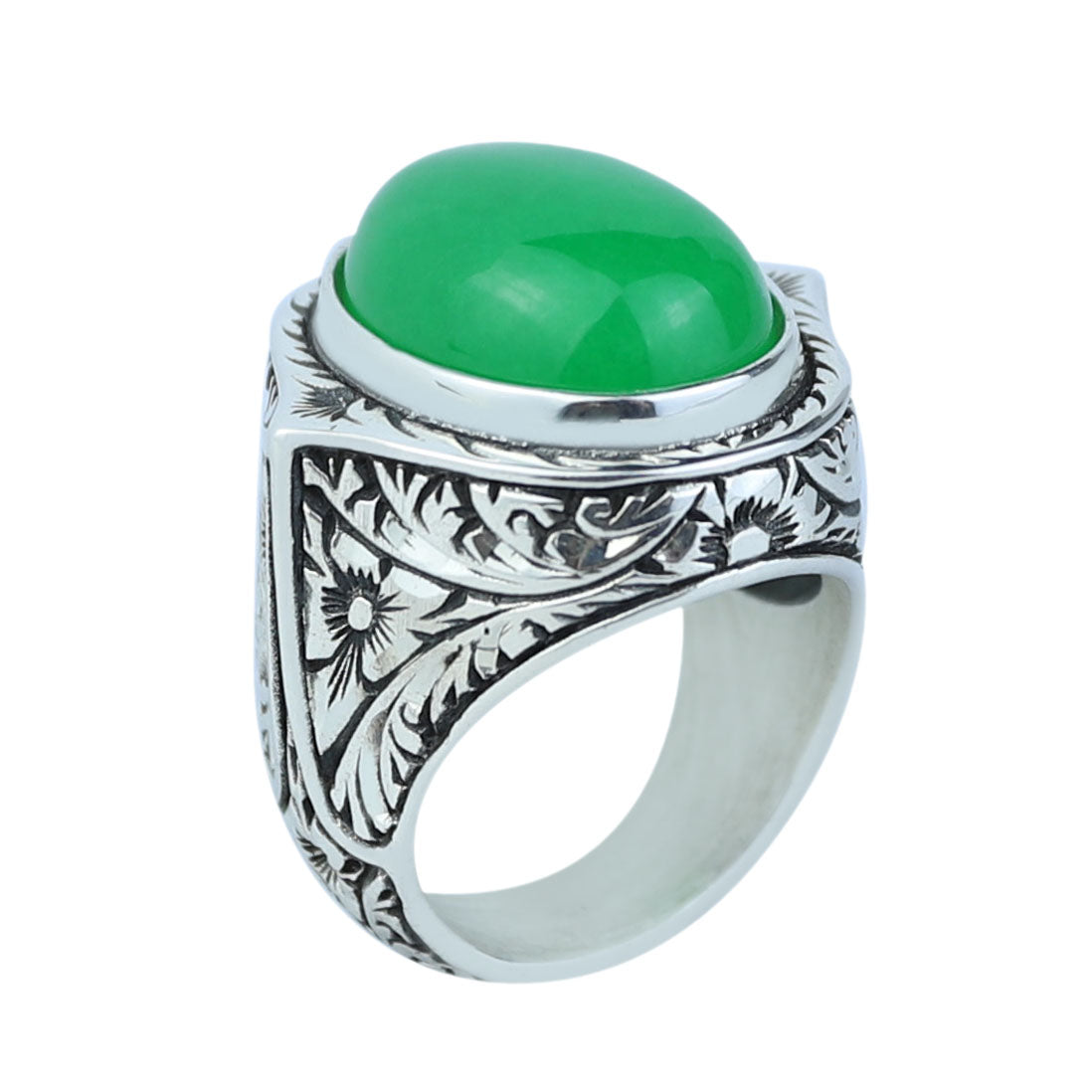 925 Silver Jade Stone Ring, Men Green Jade Stone Ottoman Ring, Handmade Engraved Jade Ring, Natural Jade Ottoman Style Ring, 925k Silver