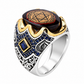 Men Silver King Solomon Signet Ring, Sapphire Stone Solomon Signet Ring, Mens Signet Ring, Handmade Sapphire Ring, 925k Sterling Silver Ring