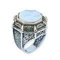 Silver Mother Of Pearl Signet Ring, Turkish Large Men Genuine Pearl Mens Ring, Silver Mother Of Pearl Ring