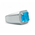 Anillo de plata con topacio azul cuadrado hecho a mano para hombre