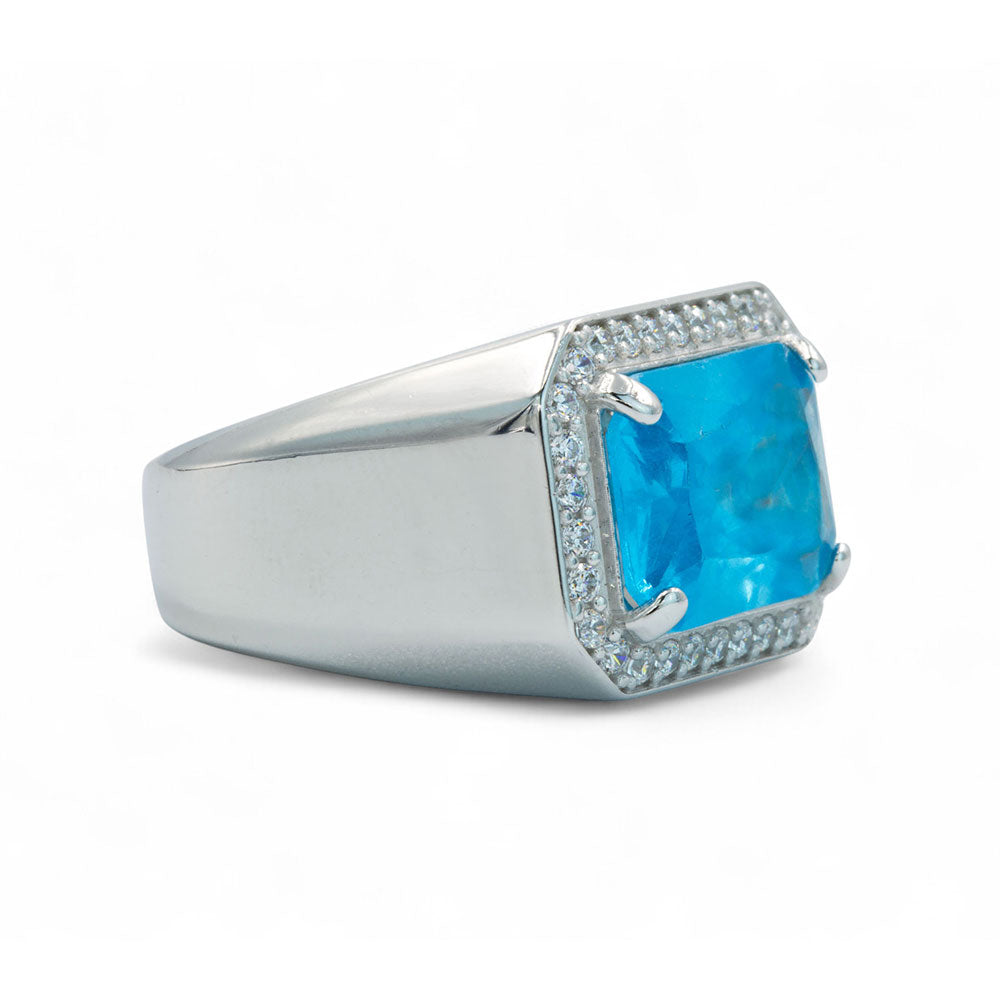 Men Handmade Silver Square Blue Topaz Ring