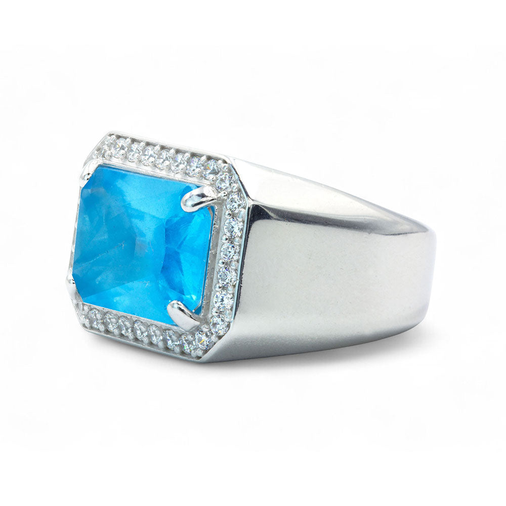 Men Handmade Silver Square Blue Topaz Ring