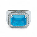 Anillo de plata con topacio azul cuadrado hecho a mano para hombre
