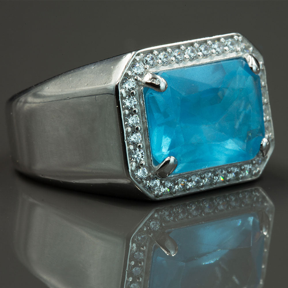 Men Handmade Silver Square Blue Topaz Ring