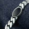 Men Silver Gourmet Curb Chain Onyx Bracelet