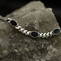 Men Silver Gourmet Curb Chain Onyx Bracelet