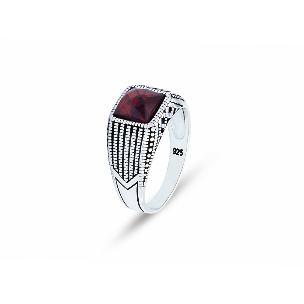 Men Handmade Minimal Red Ruby Gemstone Ring