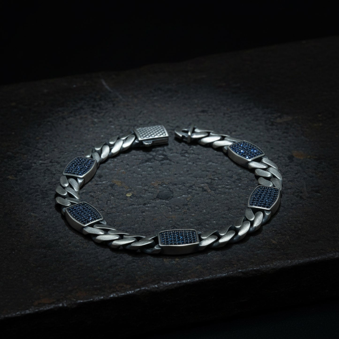 Men Handmade Sapphire Stone 10MM Cuban Link Chain Bracelet