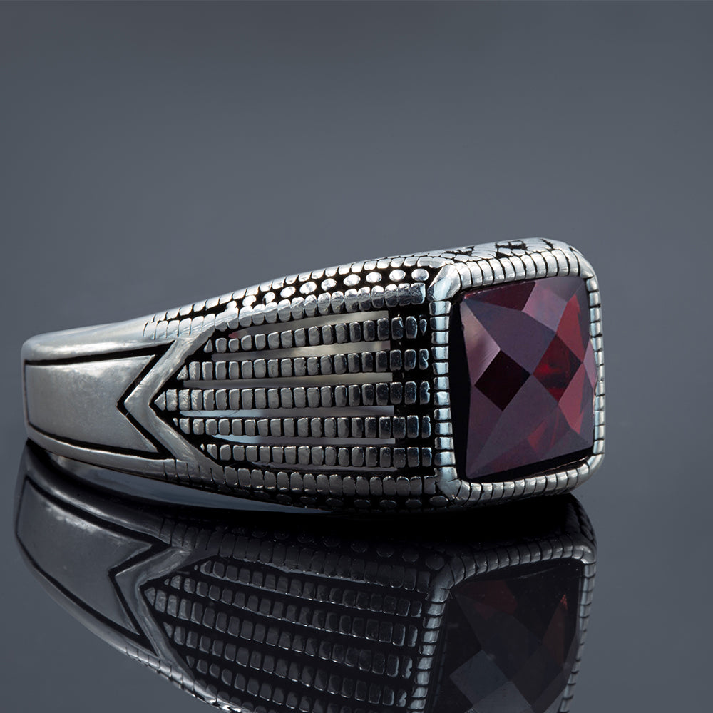 Men Handmade Minimal Red Ruby Gemstone Ring