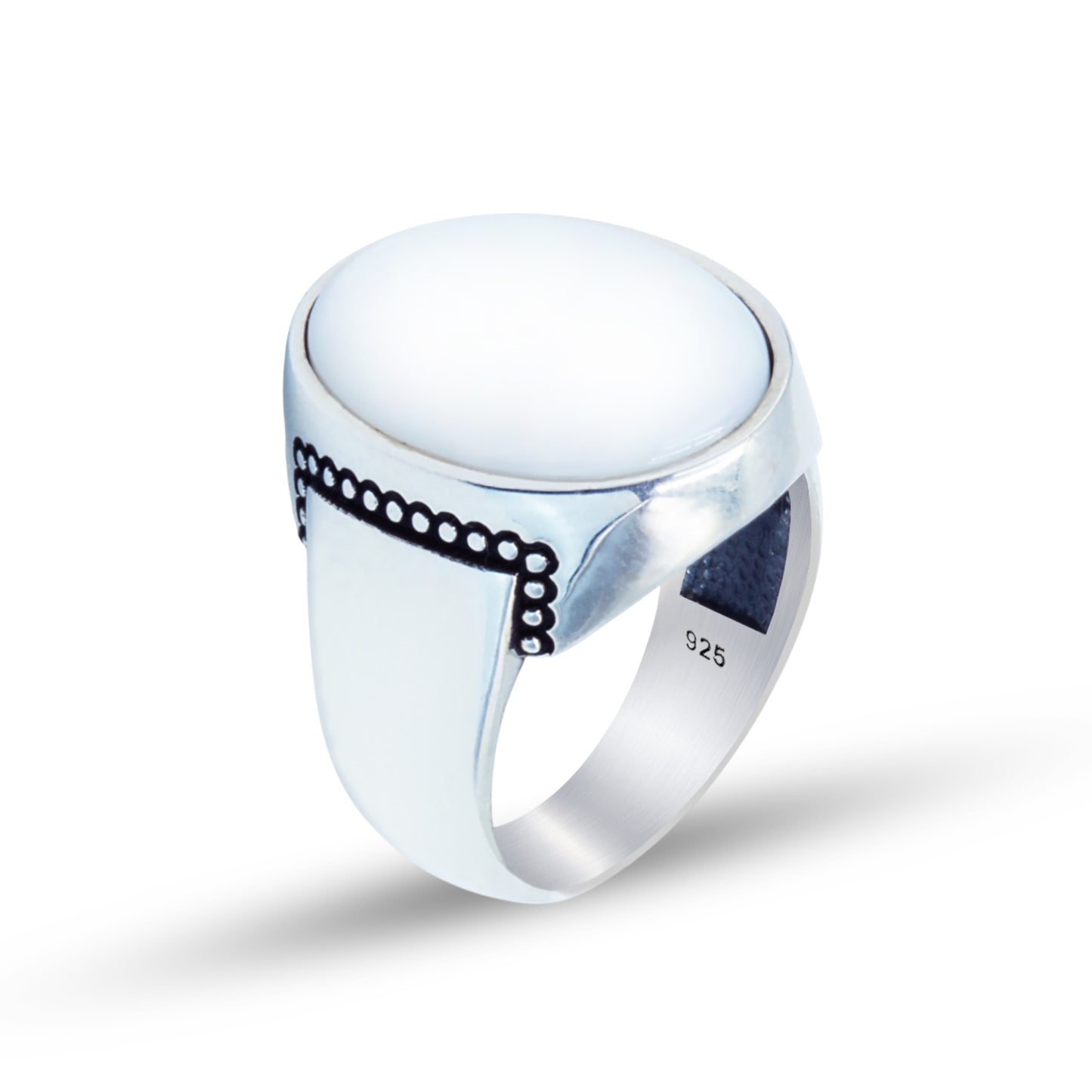 925 Solid Silver Oval Mother Of Pearl Gemstone Classic Ring