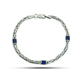 925 Silver Sapphire Stone Byzantine King Chain Bracelet