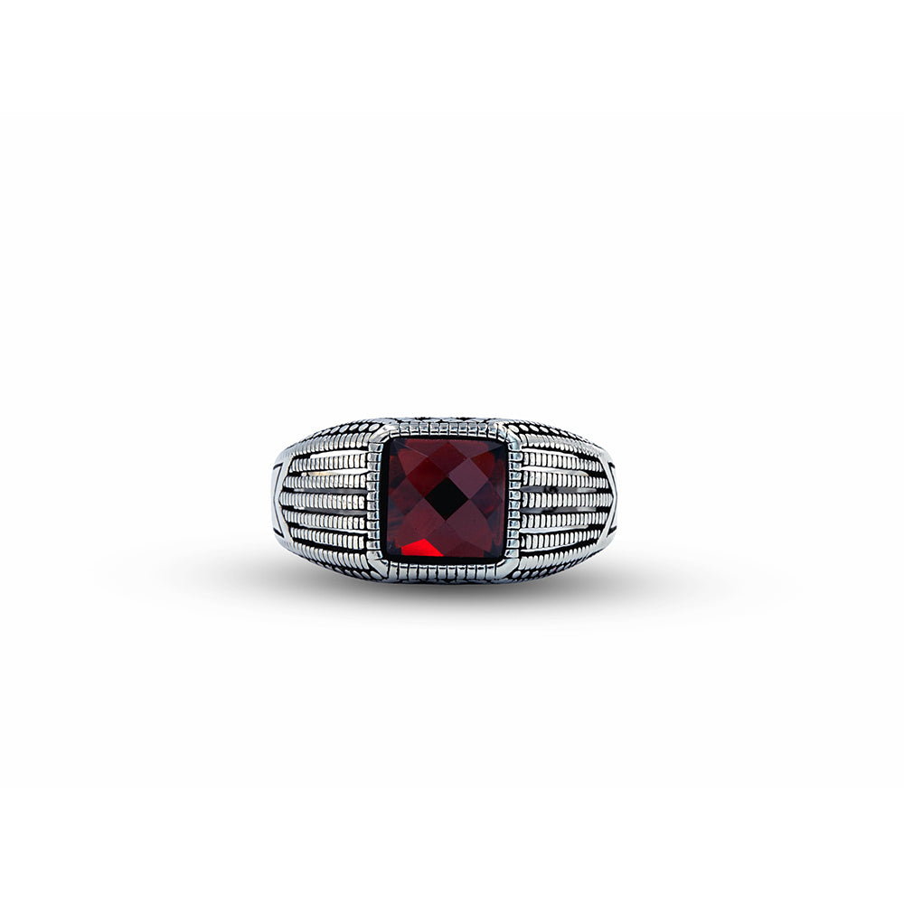 Men Handmade Minimal Red Ruby Gemstone Ring