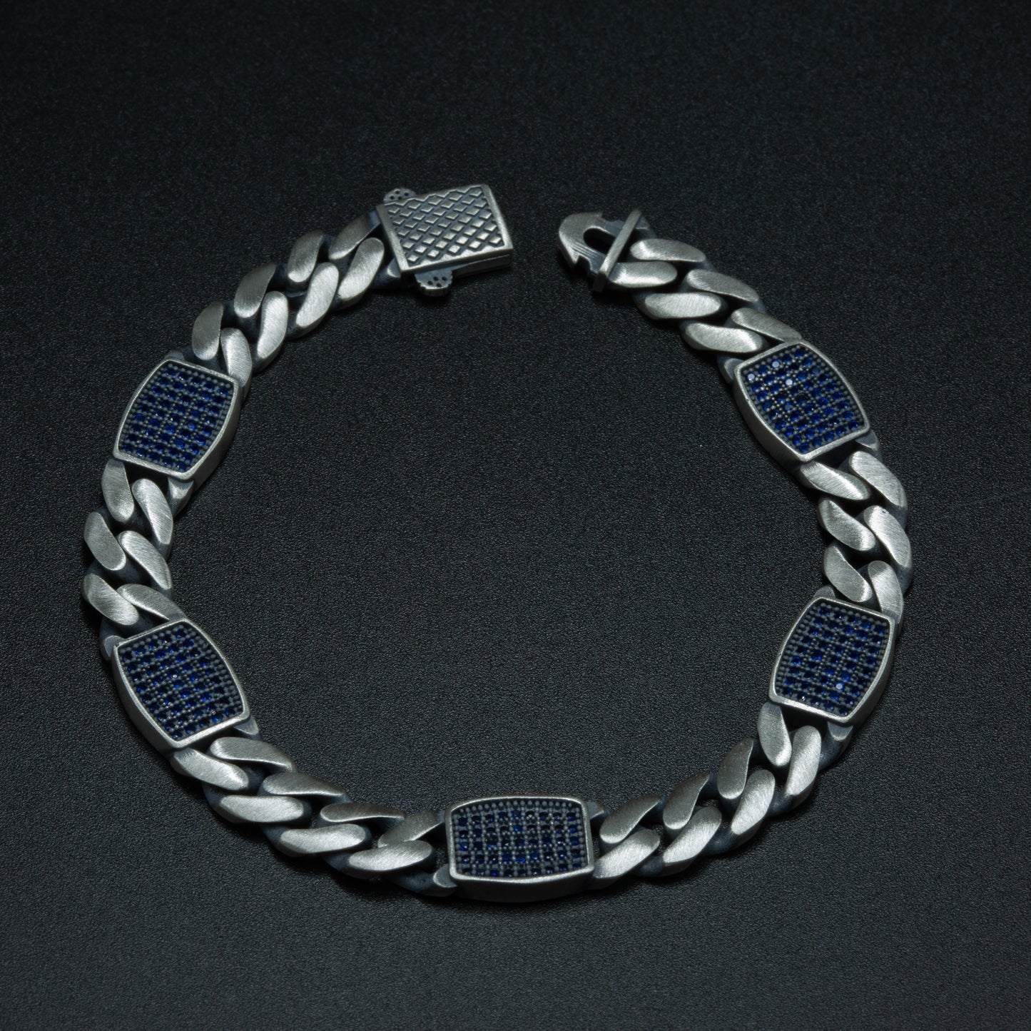 Men Handmade Sapphire Stone 10MM Cuban Link Chain Bracelet