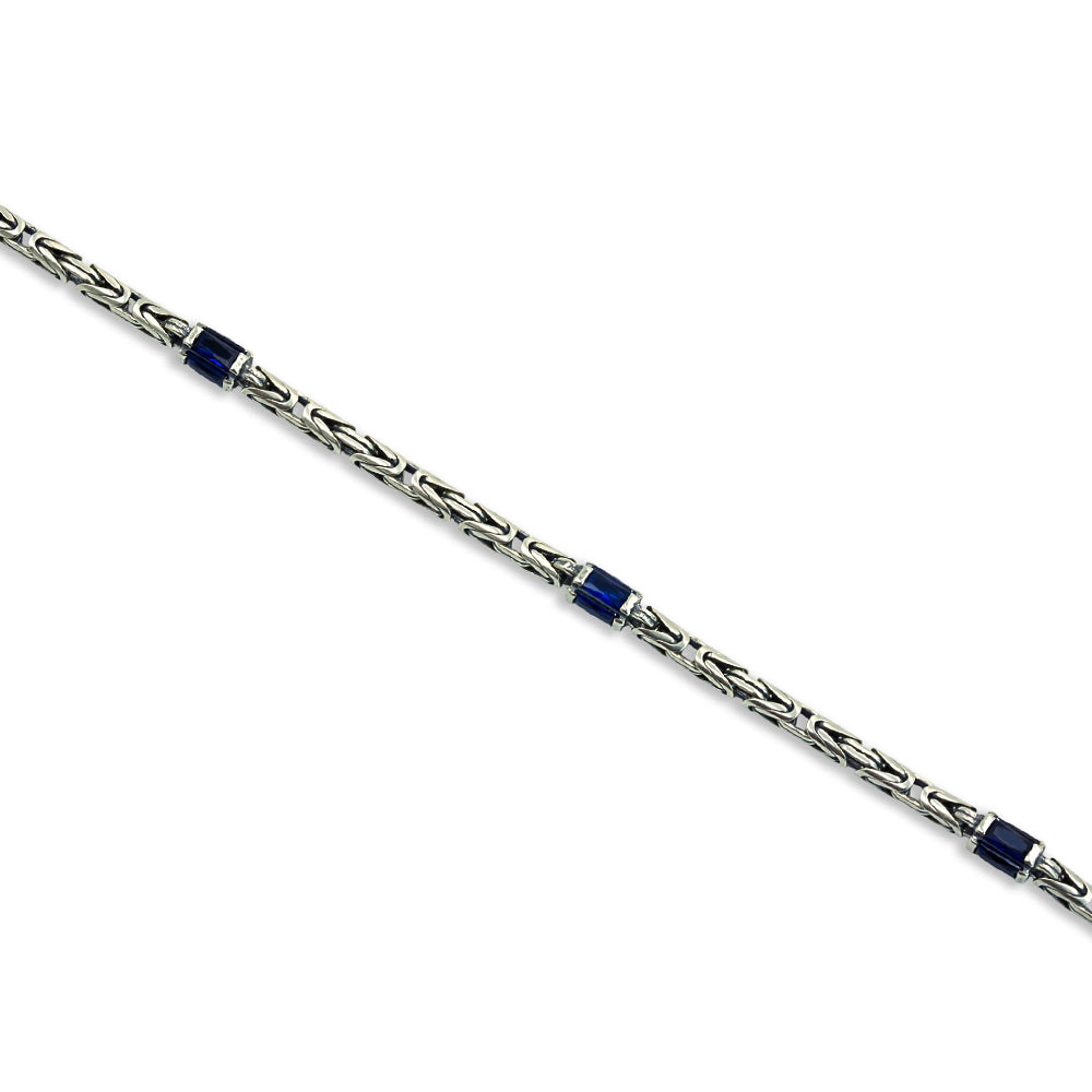 925 Silver Sapphire Stone Byzantine King Chain Bracelet