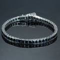 925 Silver Men Square Black Diamond Tennis Bracelet, Elegant Black Tennis Bracelet