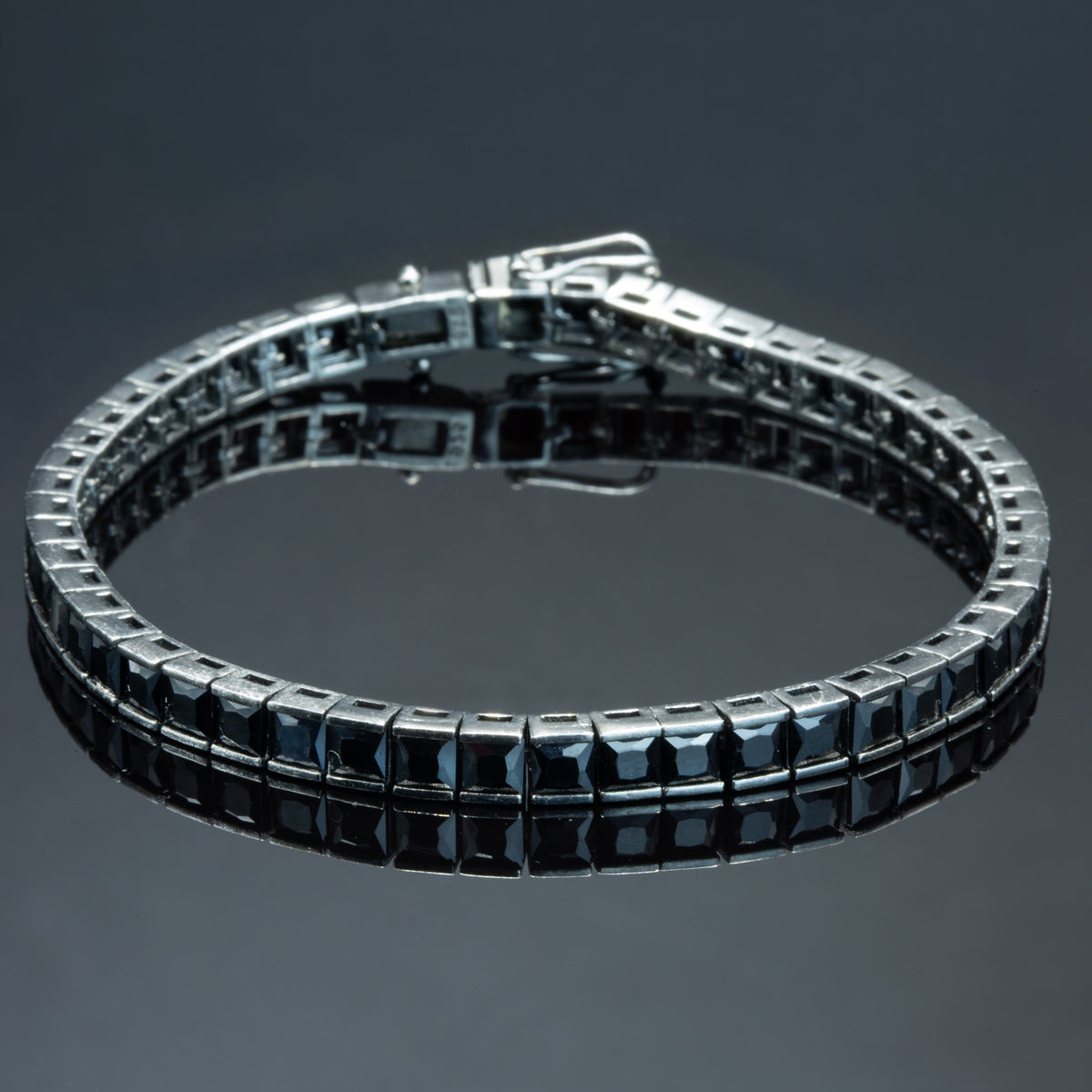 925 Silver Men Square Black Diamond Tennis Bracelet, Elegant Black Tennis Bracelet