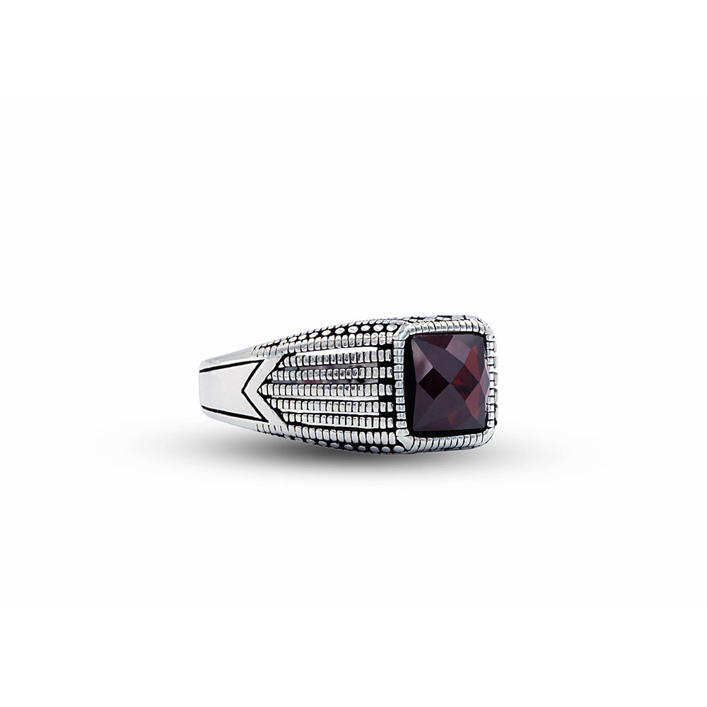 Men Handmade Minimal Red Ruby Gemstone Ring