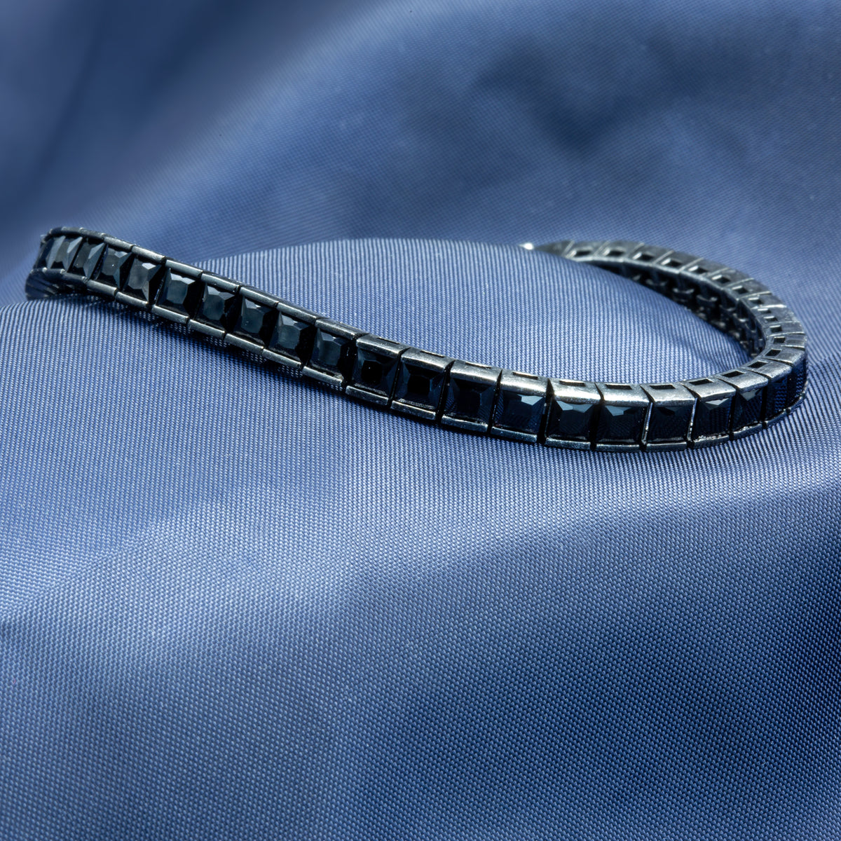 925 Silver Men Square Black Diamond Tennis Bracelet, Elegant Black Tennis Bracelet