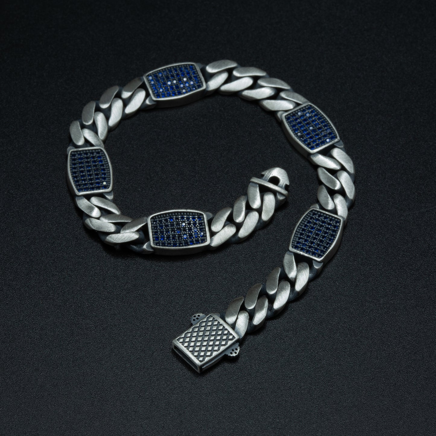 Men Handmade Sapphire Stone 10MM Cuban Link Chain Bracelet