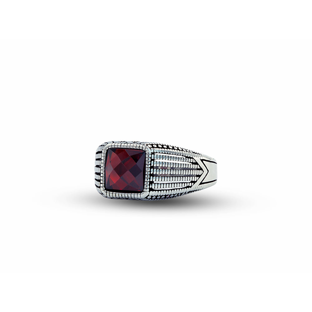 Men Handmade Minimal Red Ruby Gemstone Ring