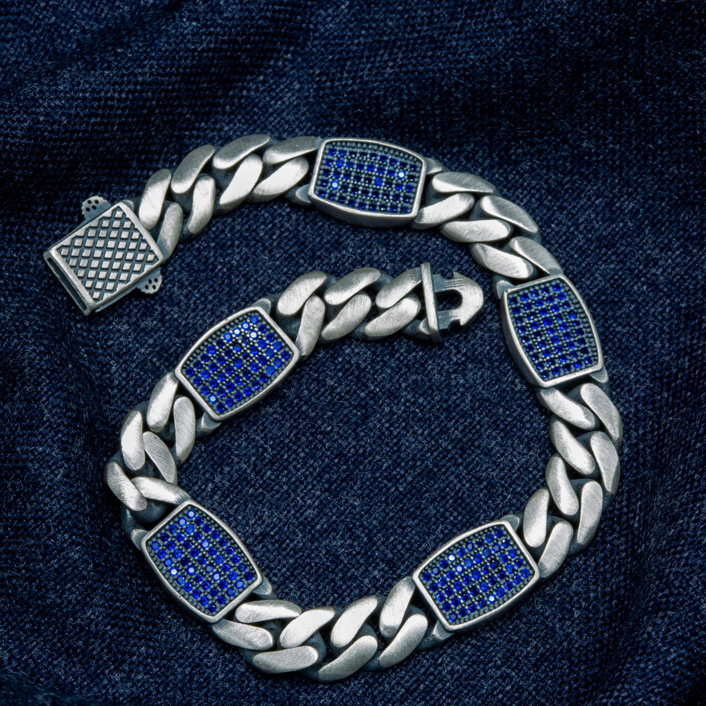 Men Handmade Sapphire Stone 10MM Cuban Link Chain Bracelet