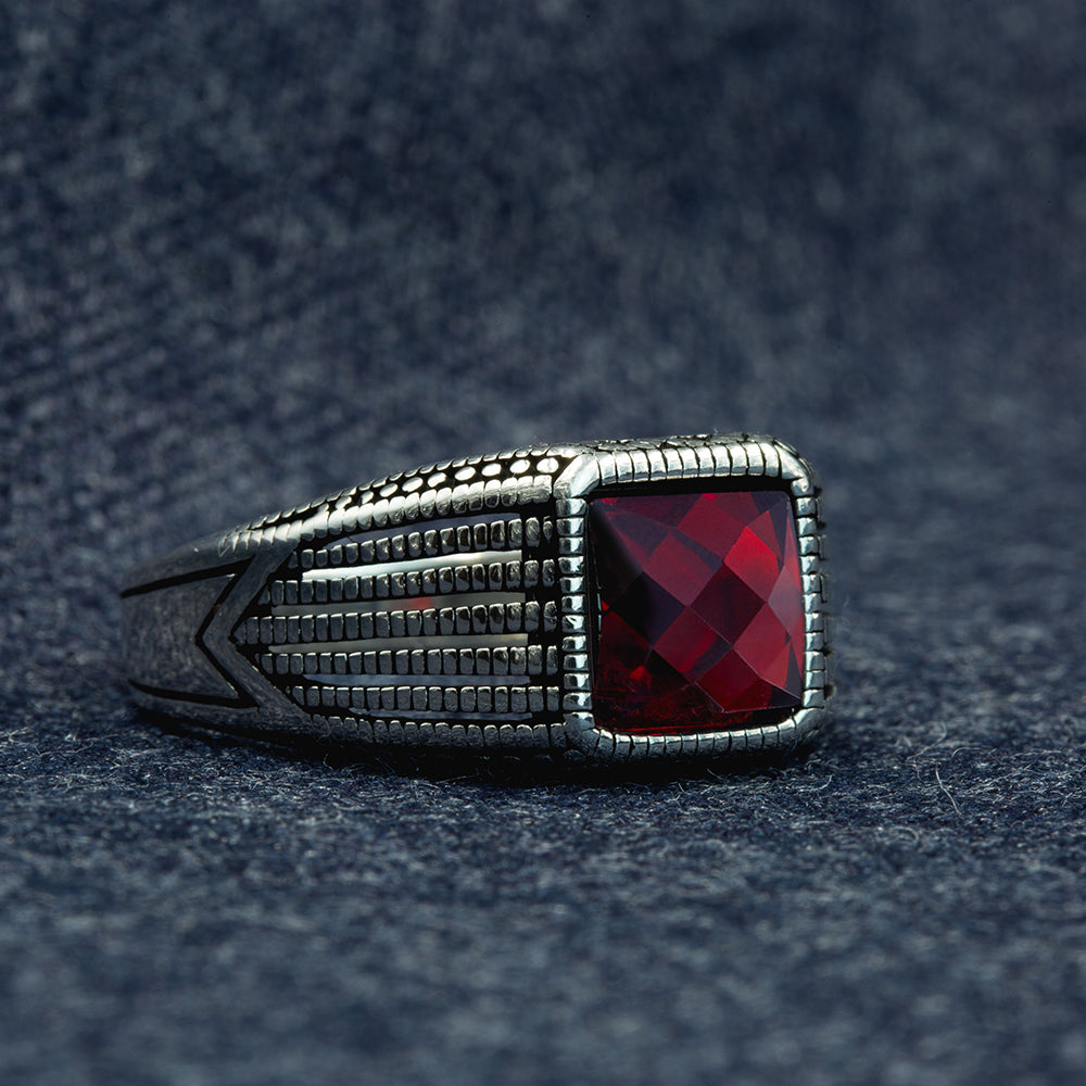 Men Handmade Minimal Red Ruby Gemstone Ring