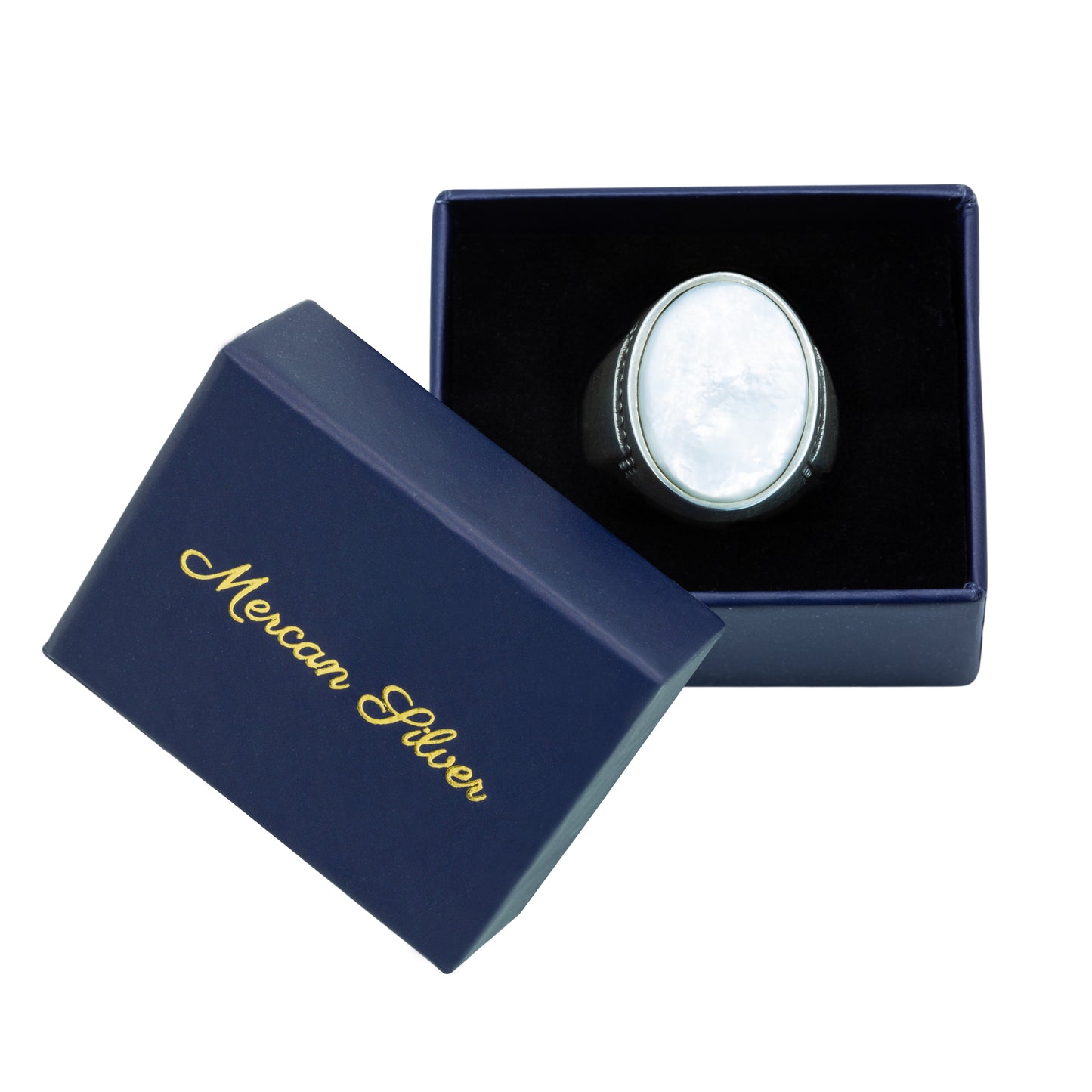 925 Solid Silver Oval Mother Of Pearl Gemstone Classic Ring