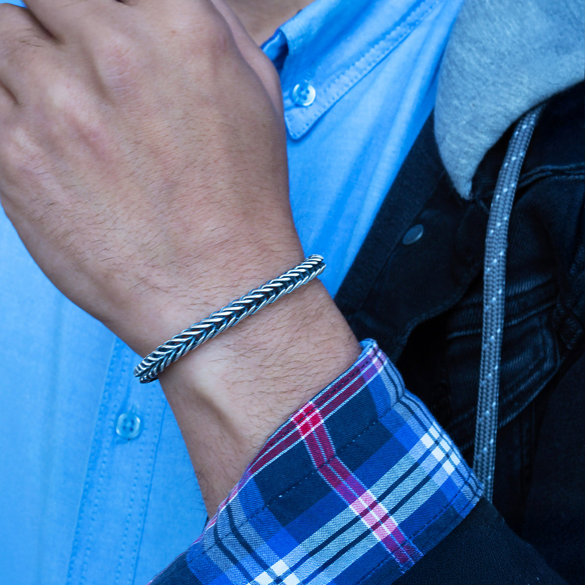 925er Silber Herren-Armband aus geflochtenem Kettengeflecht, handgefertigt