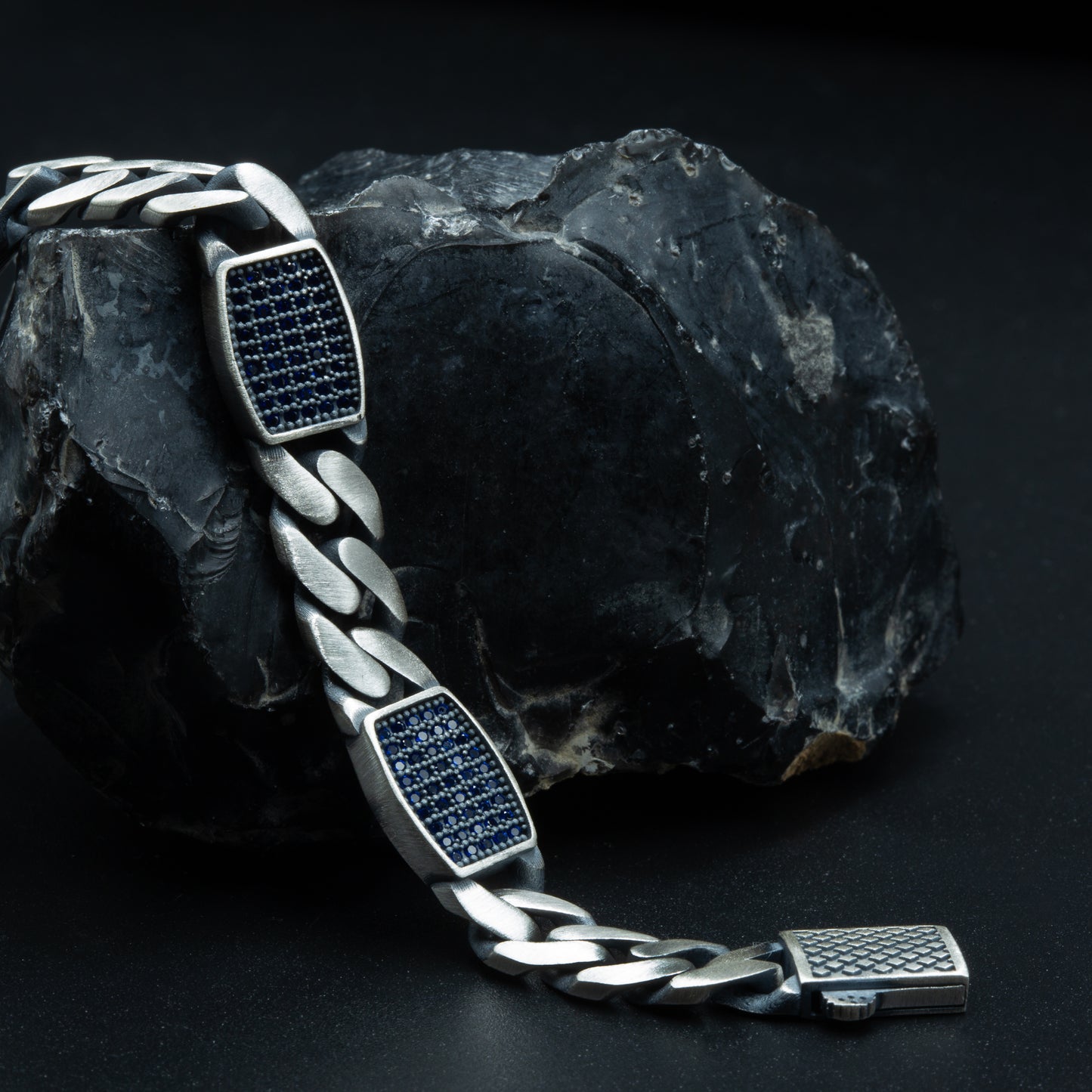 Men Handmade Sapphire Stone 10MM Cuban Link Chain Bracelet