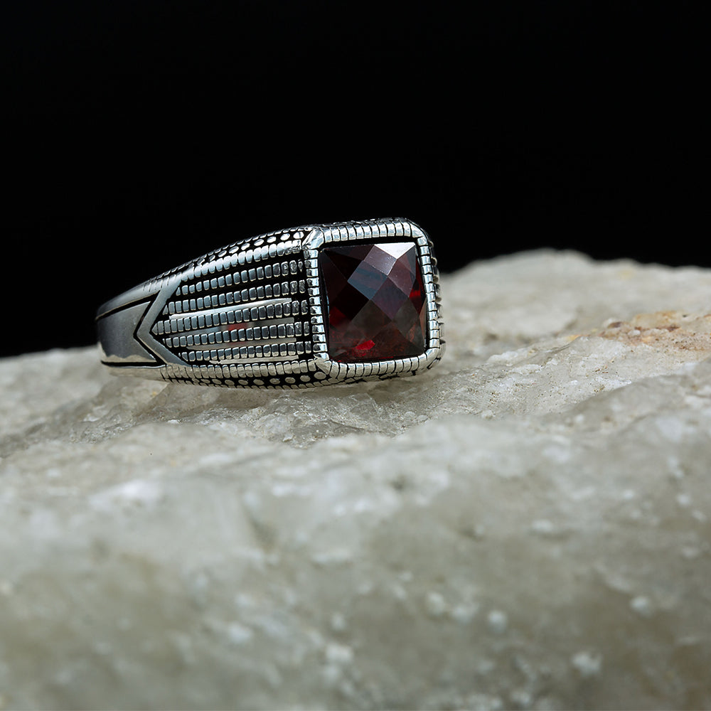 Men Handmade Minimal Red Ruby Gemstone Ring