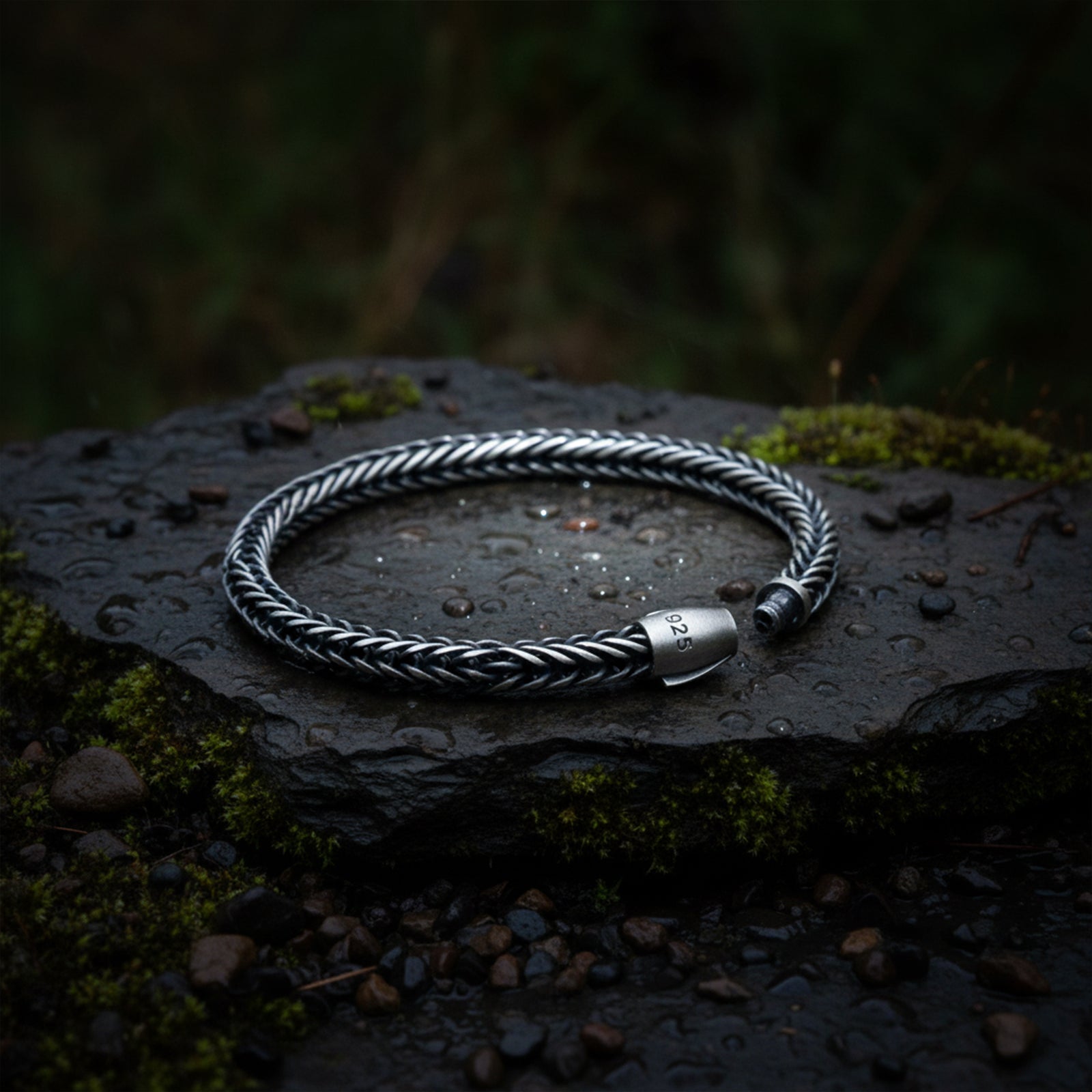 925er Silber Herren-Armband aus geflochtenem Kettengeflecht, handgefertigt