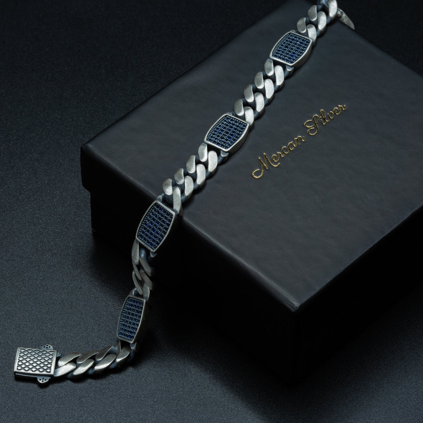 Men Handmade Sapphire Stone 10MM Cuban Link Chain Bracelet