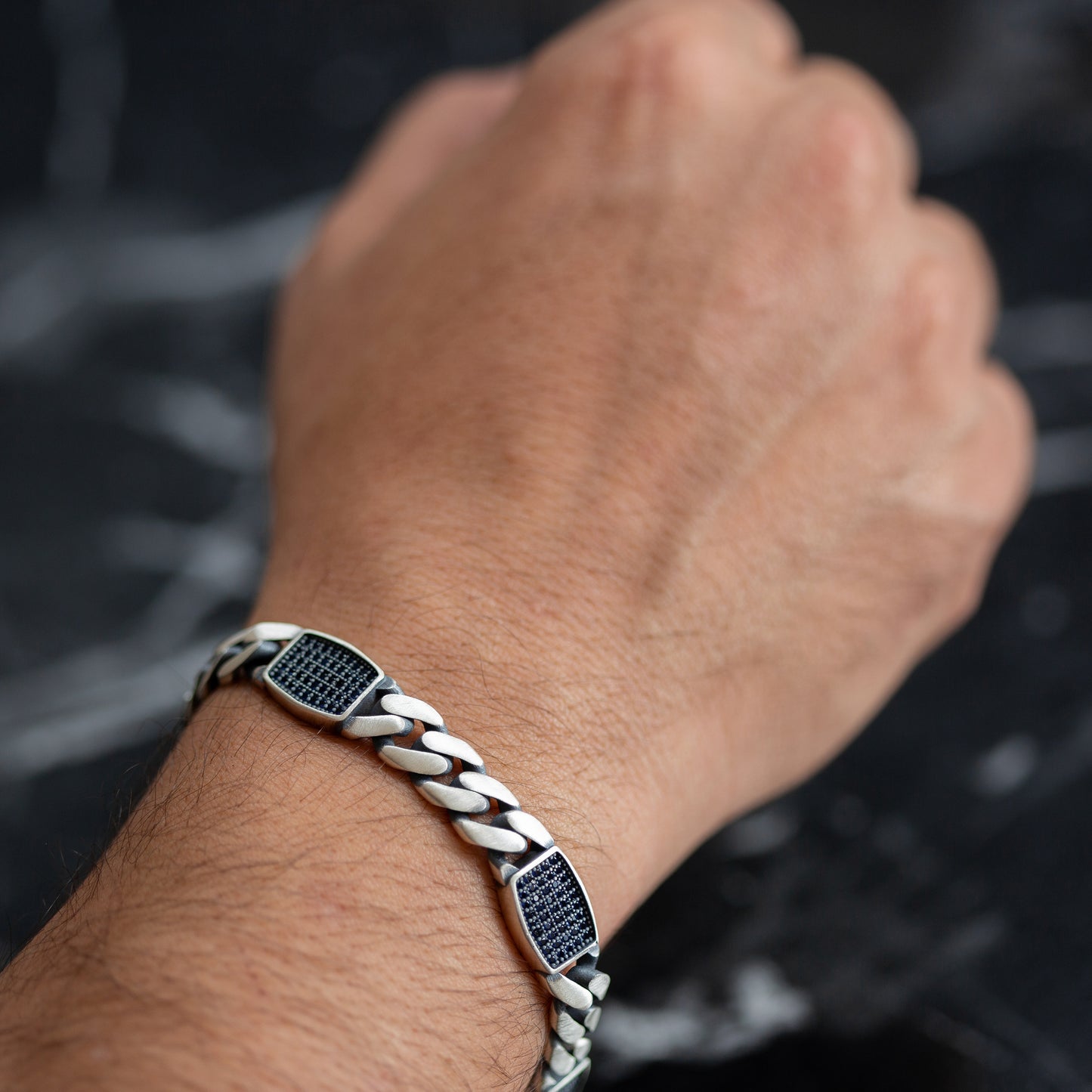 Men Handmade Sapphire Stone 10MM Cuban Link Chain Bracelet