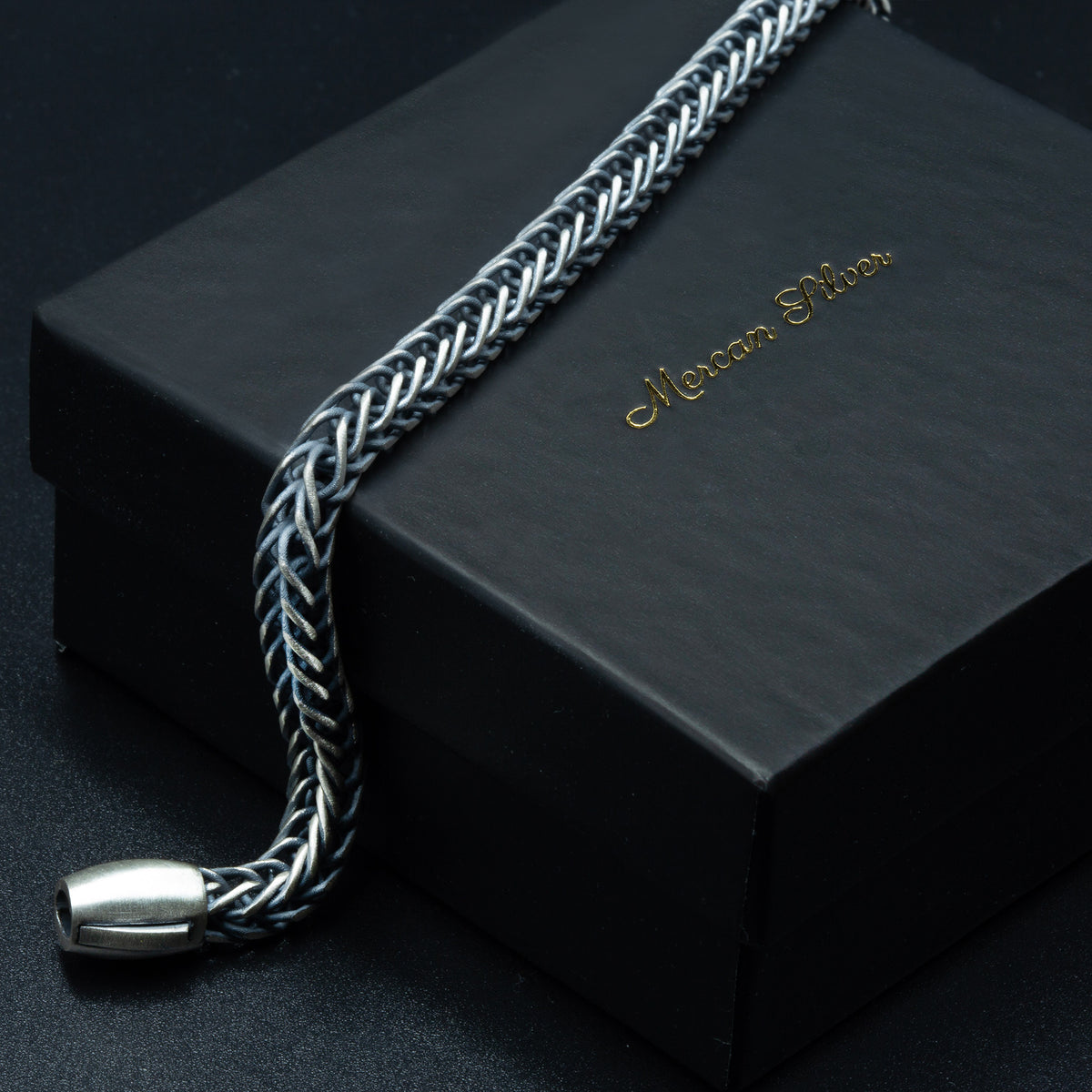 925er Silber Herren-Armband aus geflochtenem Kettengeflecht, handgefertigt